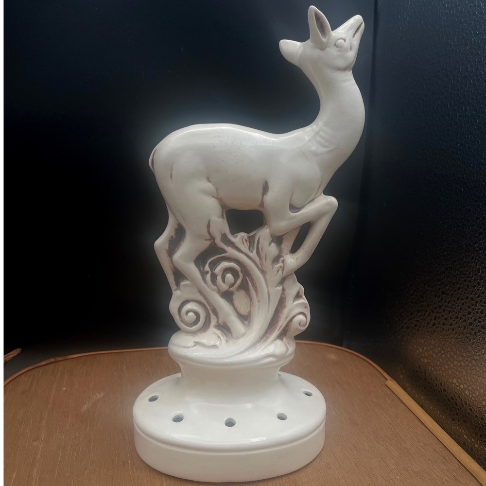 Vintage Red Wing Ivory Ceramic Deer Flower‎ Frog 1930s Centerpiece